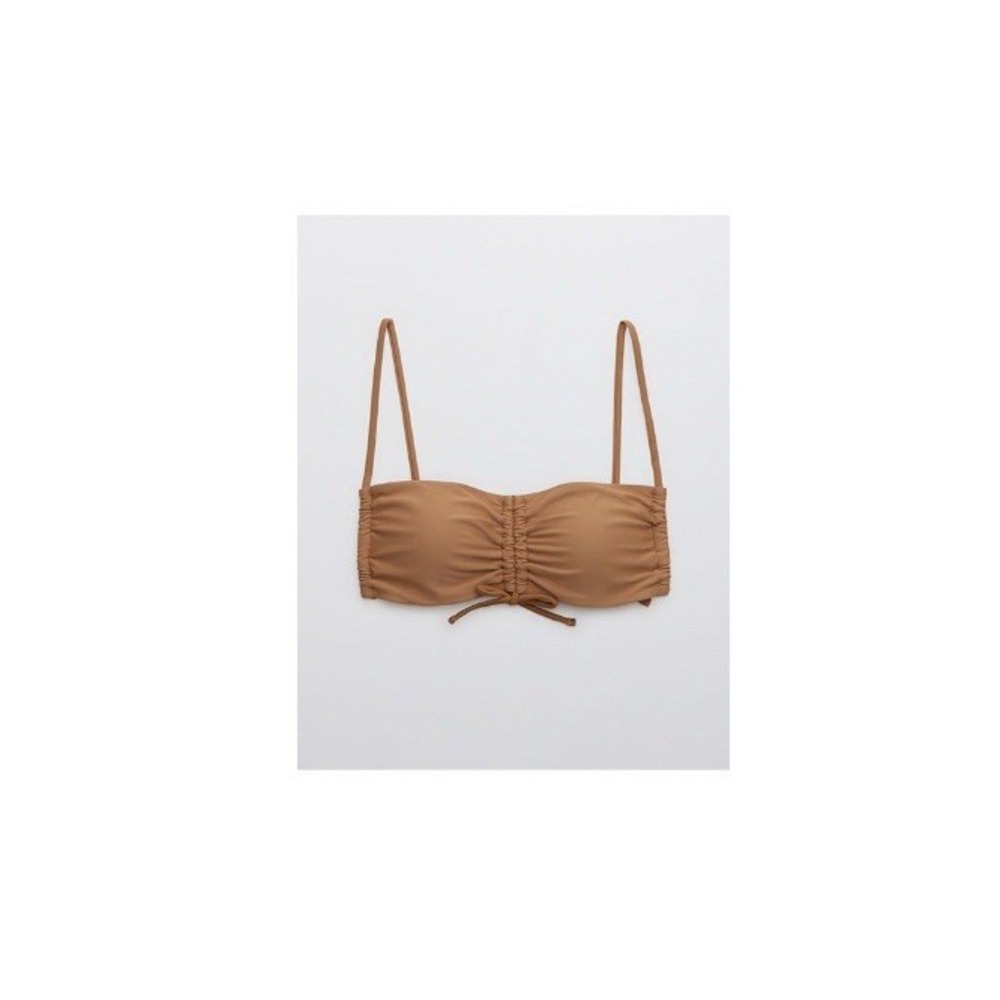NWT Aerie Ruched Bandeau Bikini top Brown Womans Size Small (S)
